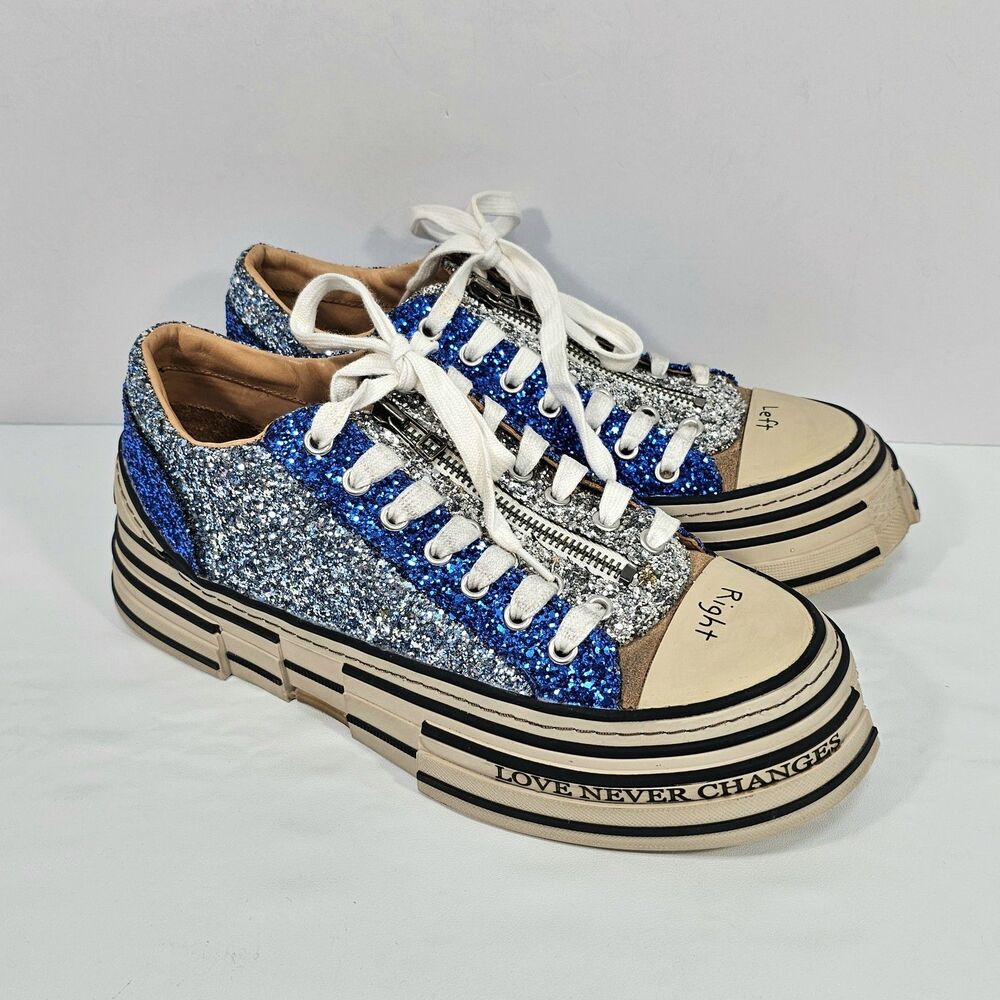 Rebecca White Cipher Blue Silver Glitter Chunky Platform Sneakers EU 41 US 10.5